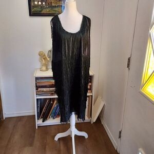Dress black  fringe roaring twenties dress EX COND 32 pit to pit 38 inch long